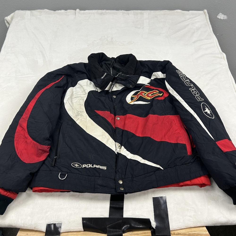 Polaris Snowmobile Jacket Mens XL Black Red XC Racing Colorblock Insulated